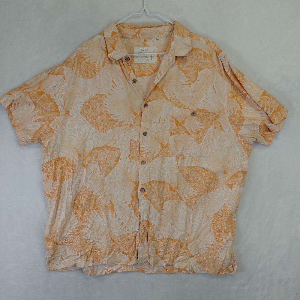 Bamboo Blend Tropical Palm Print Short Sleeve Button Down Shirt Orange Mens XL